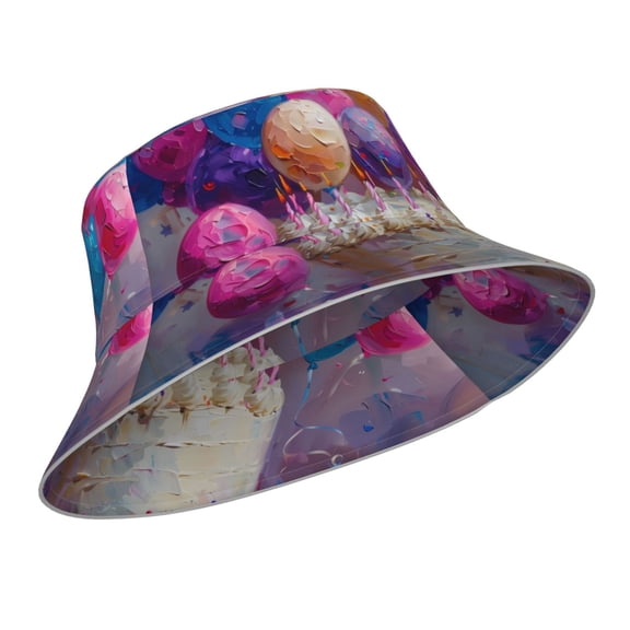 Kdxio Reflective Bucket Hat - Colorful Balloon Cake Celebration Print Bucket Hat for Men,Women