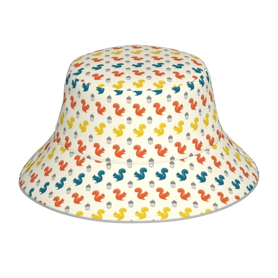 Kdxio Reflective Bucket Hat - Colorful Squirrel Print Bucket Hat for Men,Women