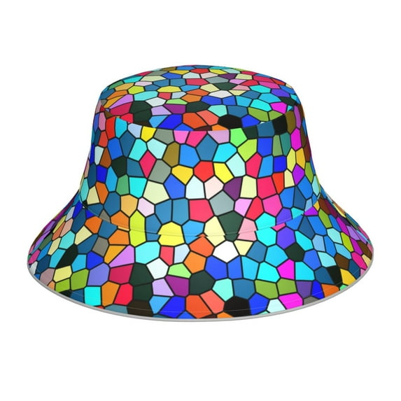 Kdxio Reflective Bucket Hat - Colorful Tie Dye Stained Glass 2 Print Bucket Hat for Men,Women