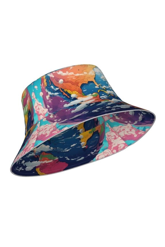Reflective Bucket Hat - Colorful Whimsical Earth Print Bucket Hat for Men,Women