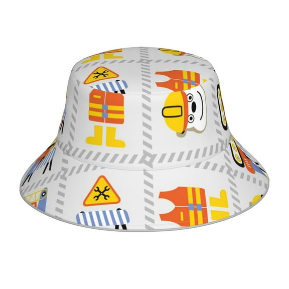 Kdxio Reflective Bucket Hat - Construction Equipments Worker Print Bucket Hat for Men,Women