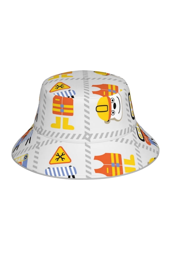 Reflective Bucket Hat - Construction Equipments Worker Print Bucket Hat for Men,Women