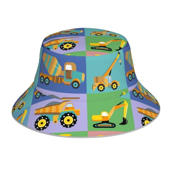 Kdxio Reflective Bucket Hat - Construction Machinery Print Bucket Hat for Men,Women
