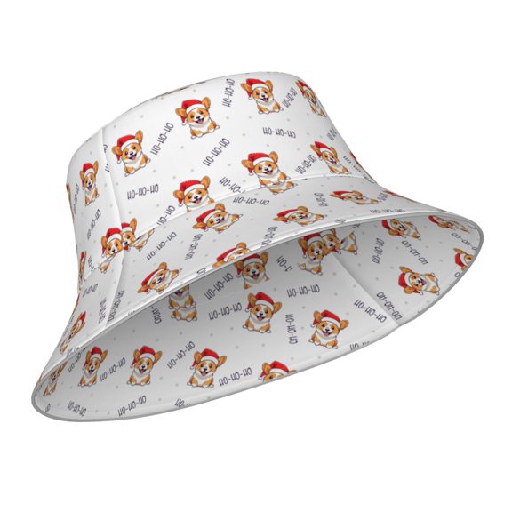 Kdxio Reflective Bucket Hat - Corgi With Santa Claus Hat Print Bucket Hat for Men,Women