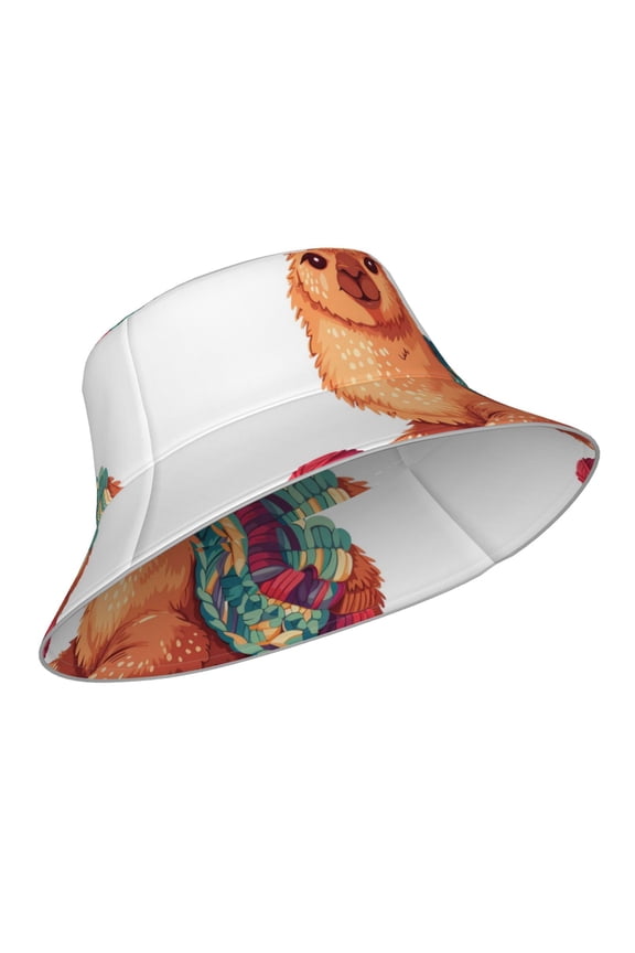 Reflective Bucket Hat - Cozy Knitting Llama Print Bucket Hat for Men,Women