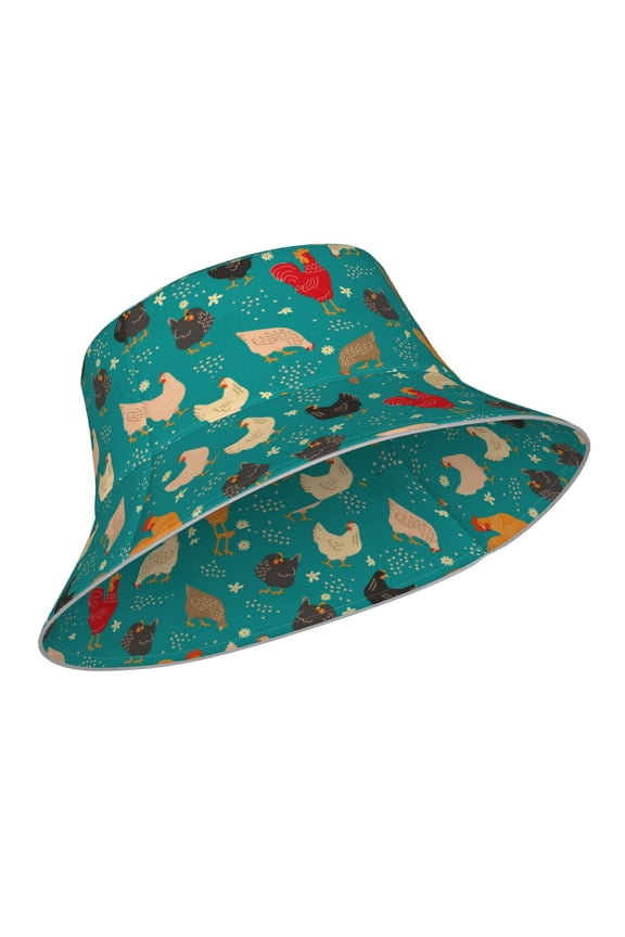 Reflective Bucket Hat - Cute Hens And Rooster Print Bucket Hat for Men,Women