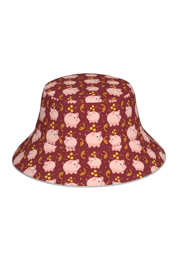 Reflective Bucket Hat - Cute Pig with Coins Print Bucket Hat for Men,Women