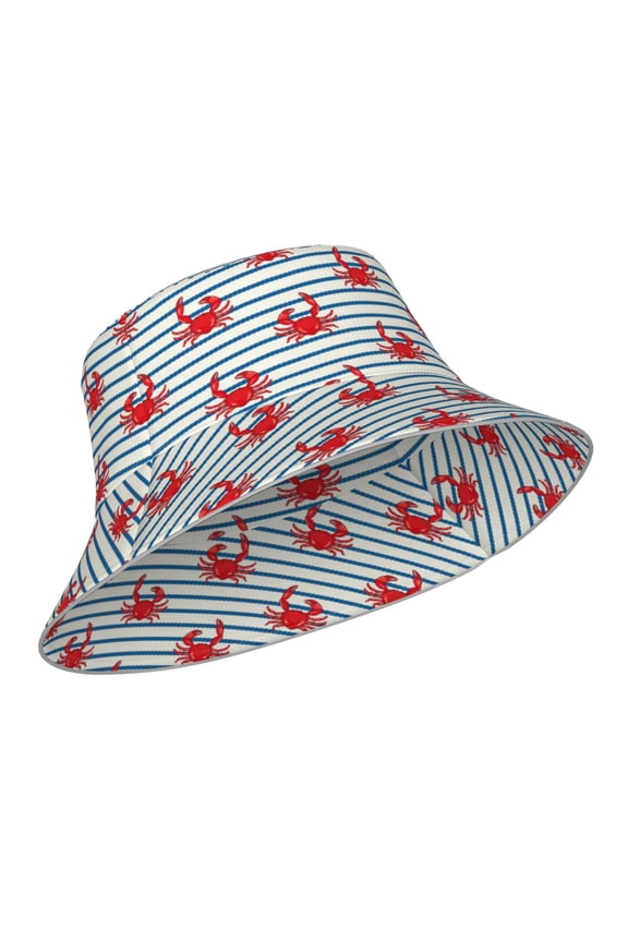 Reflective Bucket Hat - Cute Red Crabs With Nautical Print Bucket Hat for Men,Women