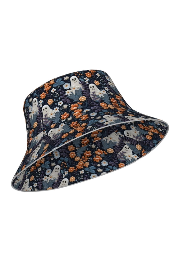 Reflective Bucket Hat - Cute ghost in the flowers Print Bucket Hat for Men,Women