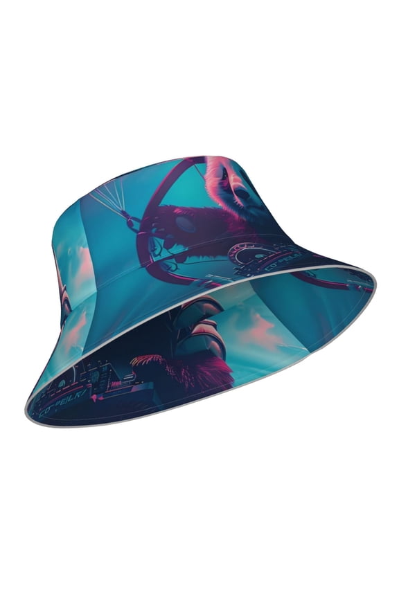 Reflective Bucket Hat - DJ Panda Hot Air Balloon Print Bucket Hat for Men,Women