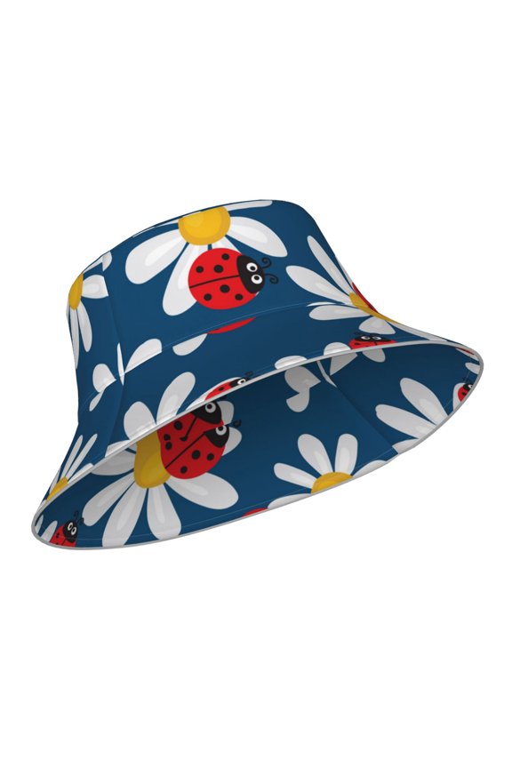 Reflective Bucket Hat - Daisies With Ladybugs Print Bucket Hat for Men,Women
