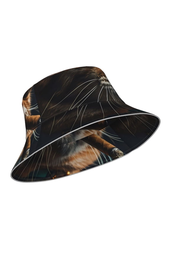 Reflective Bucket Hat - Dapper Cat in Sunglasses Print Bucket Hat for Men,Women