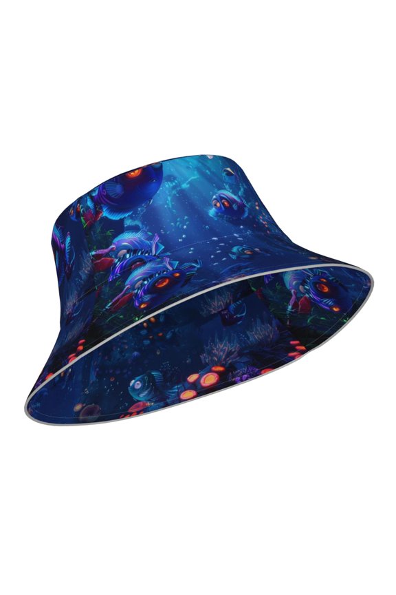 Reflective Bucket Hat - Deep Sea Glowing Fishes Print Bucket Hat for Men,Women
