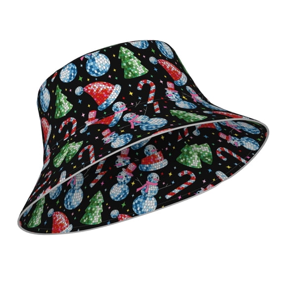 Kdxio Reflective Bucket Hat - Disco Mirror Ball Snowman Print Bucket Hat for Men,Women