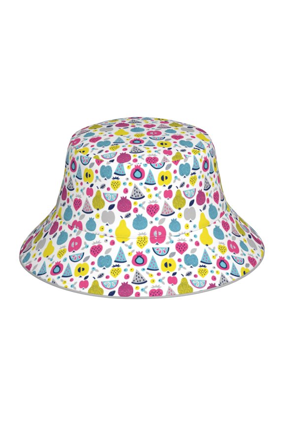 Reflective Bucket Hat - Doodle Fruits Print Bucket Hat for Men,Women