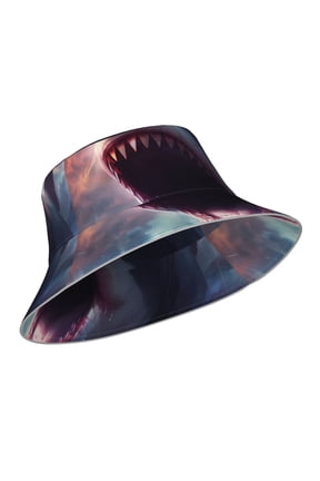 Reflective Bucket Hat - Dramatic Shark Attack Print Bucket Hat for Men,Women