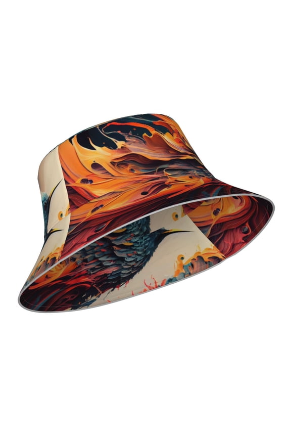Reflective Bucket Hat - Dynamic Fire Bird Art Print Bucket Hat for Men,Women