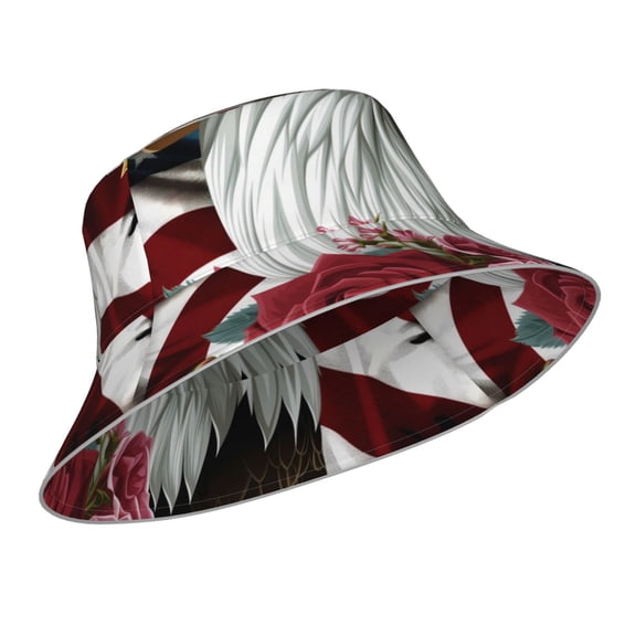 Kdxio Reflective Bucket Hat - Eagle With Hat And Roses Print Bucket Hat for Men,Women
