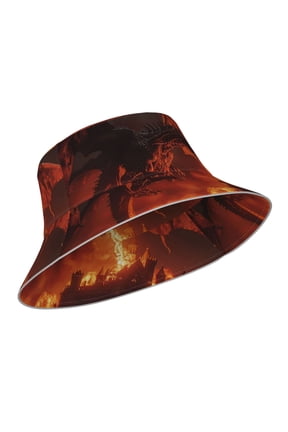 Reflective Bucket Hat - Fiery Dragons Castle Attack Print Bucket Hat for Men,Women