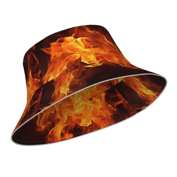 Kdxio Reflective Bucket Hat - Fiery Orange Flames Energy Print Bucket Hat for Men,Women