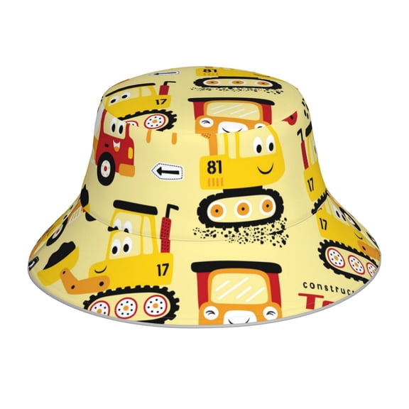Kdxio Reflective Bucket Hat - Funny Construction Vehicles Print Bucket Hat for Men,Women