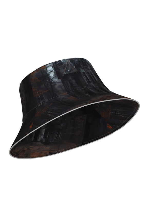 Reflective Bucket Hat - Gloomy Mansion Forest Scene Print Bucket Hat for Men,Women