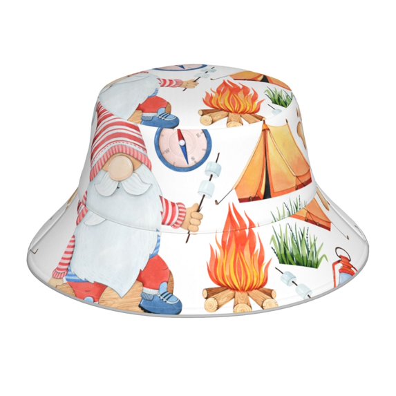 Kdxio Reflective Bucket Hat - Gnome Camping Print Bucket Hat for Men,Women