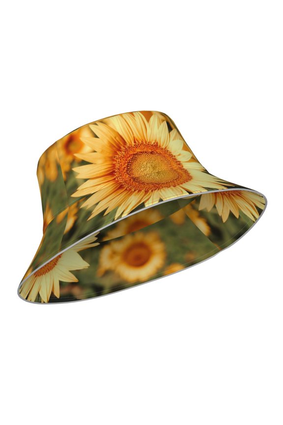 Reflective Bucket Hat - Golden Sunflower In Field Print Bucket Hat for Men,Women