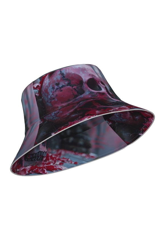Reflective Bucket Hat - Gothic Red Skull Cemetery Print Bucket Hat for Men,Women