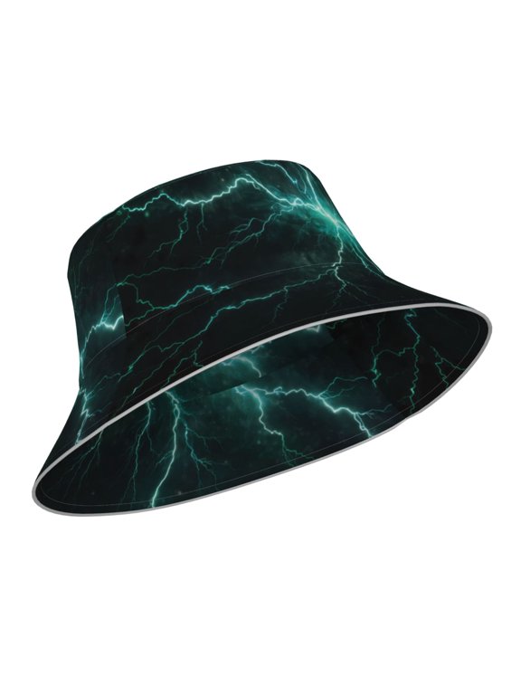Reflective Bucket Hat - Green Lightning Flash Print Bucket Hat for Men,Women