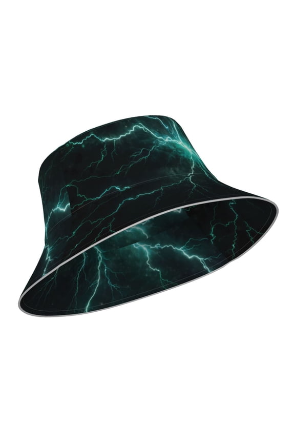 Reflective Bucket Hat - Green Lightning Flash Print Bucket Hat for Men,Women