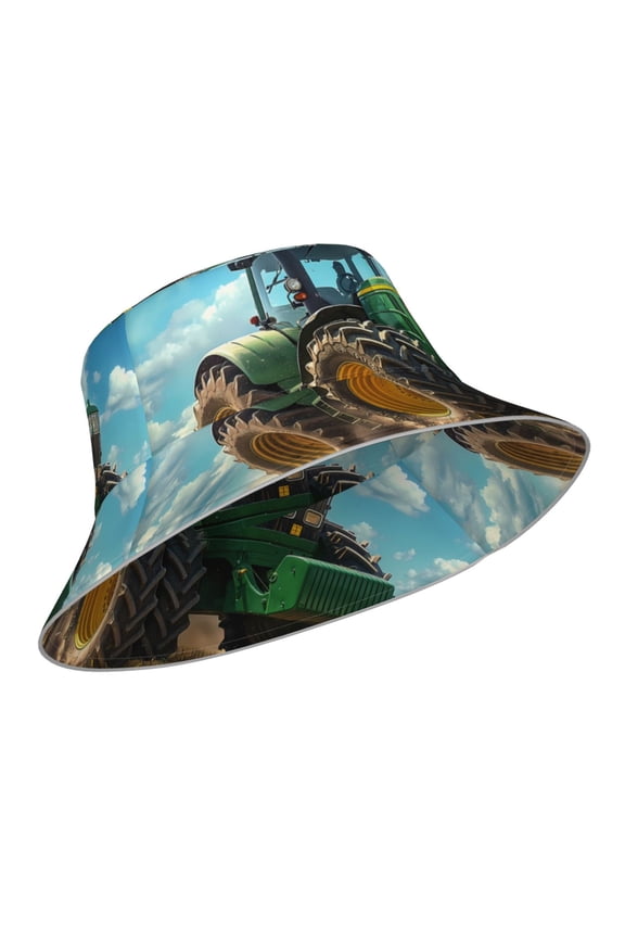 Reflective Bucket Hat - Green Tractor Field Print Bucket Hat for Men,Women