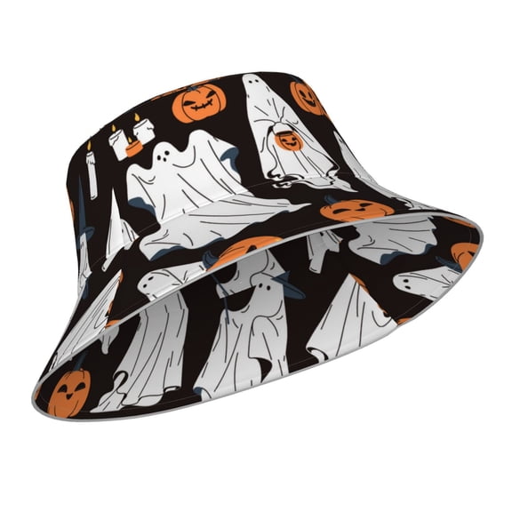 Kdxio Reflective Bucket Hat - Halloween Ghosts And Pumpkins Print Bucket Hat for Men,Women