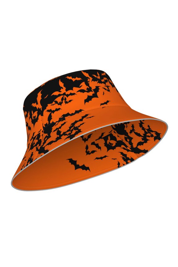 Reflective Bucket Hat - Halloween With Black Bats Print Bucket Hat for Men,Women