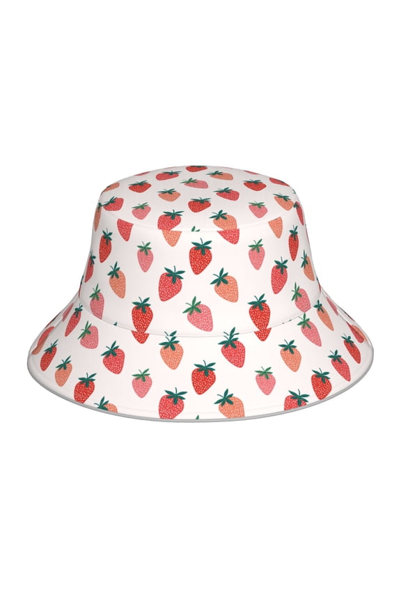 Reflective Bucket Hat - Hand Drawn Strawberry Print Bucket Hat for Men,Women
