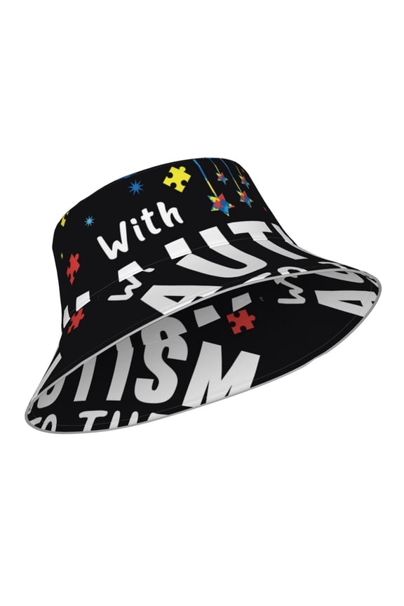 Reflective Bucket Hat - I Love With Autism To The Moon And Back Print Bucket Hat for Men,Women