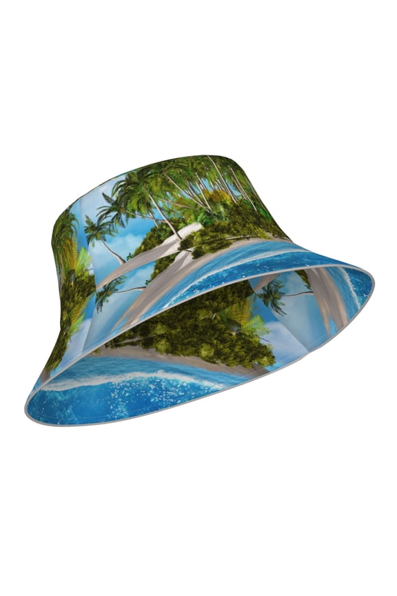 Reflective Bucket Hat - Island And Coral Reef Print Bucket Hat for Men,Women