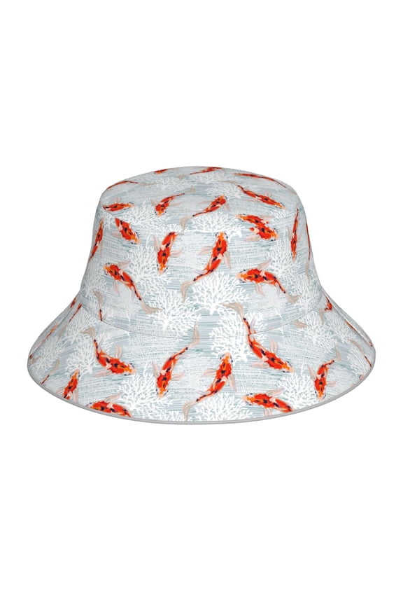 Reflective Bucket Hat - Koi Fish Corals,Spring Summer Print Bucket Hat for Men,Women