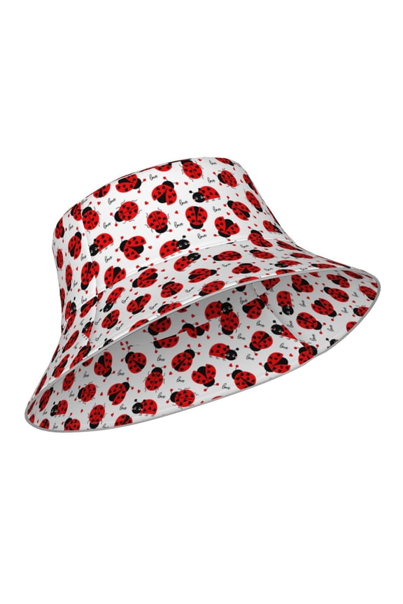 Reflective Bucket Hat - Ladybug And Heart Print Bucket Hat for Men,Women