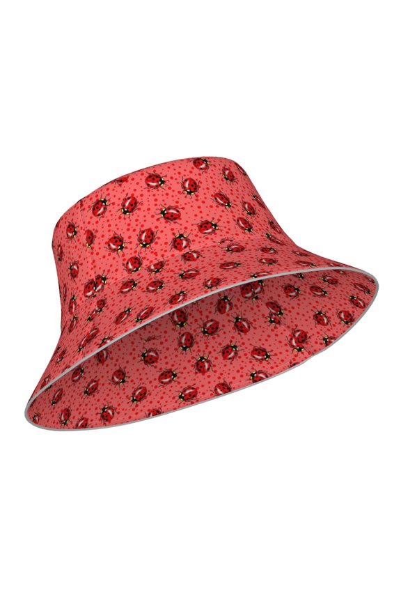 Reflective Bucket Hat - Ladybugs On Red Polka Dot Print Bucket Hat for Men,Women