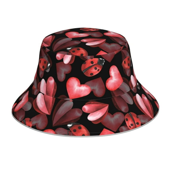 Kdxio Reflective Bucket Hat - Ladybugs and Red Hearts Print Bucket Hat for Men,Women