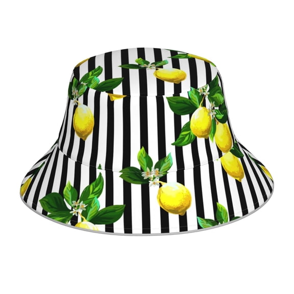 Kdxio Reflective Bucket Hat - Lemons on Striped Print Bucket Hat for Men,Women
