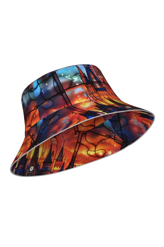 Reflective Bucket Hat - Magical Stained Glass Castle Print Bucket Hat for Men,Women