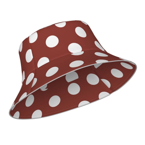 Kdxio Reflective Bucket Hat - Maroon And White Polka Dot Print Bucket Hat for Men,Women