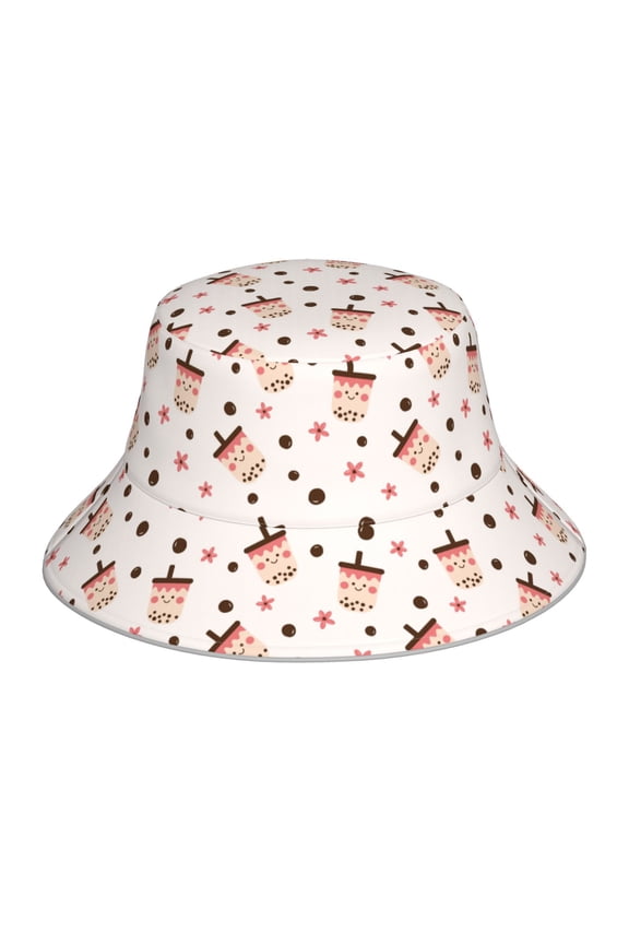 Reflective Bucket Hat - Milk Tea Print Bucket Hat for Men,Women