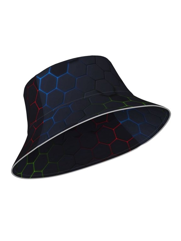 Reflective Bucket Hat - Modern Hexagonal Neon Grid Print Bucket Hat for Men,Women