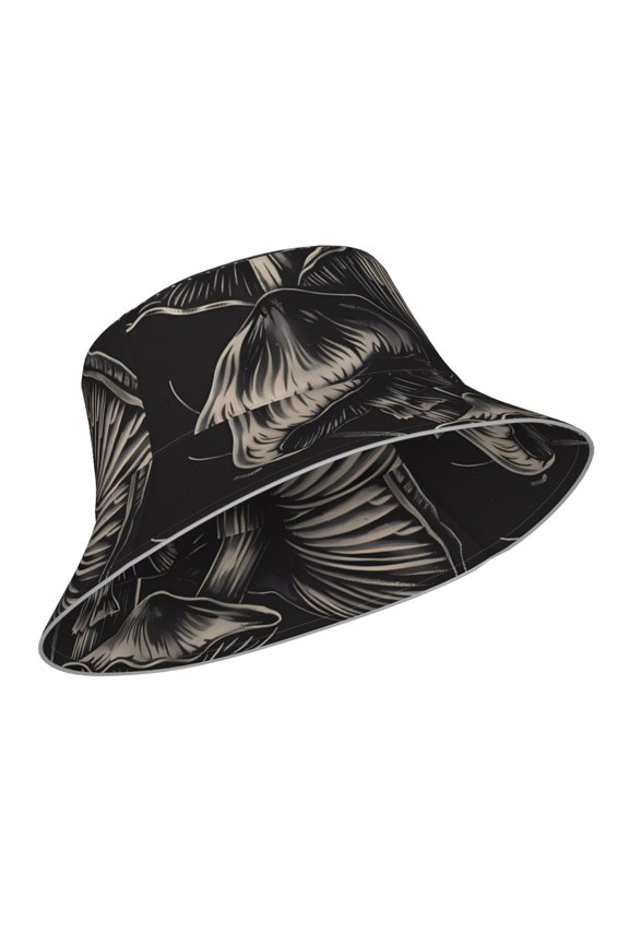 Reflective Bucket Hat - Monochrome Mushroom Artwork Print Bucket Hat for Men,Women