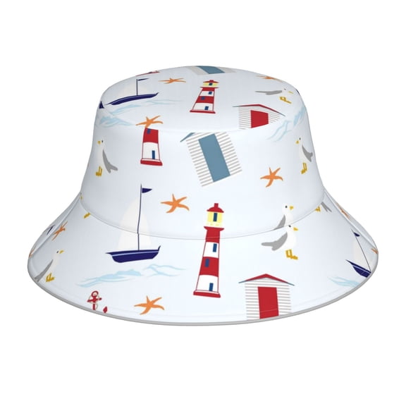 Kdxio Reflective Bucket Hat - Nautical Lighthouse Sailboat Print Bucket Hat for Men,Women