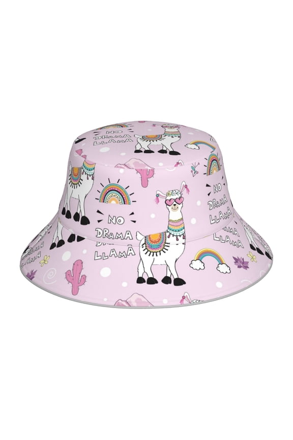 Reflective Bucket Hat - No Drama Llama Print Bucket Hat for Men,Women