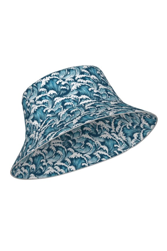 Reflective Bucket Hat - Ocean Waves Print Bucket Hat for Men,Women